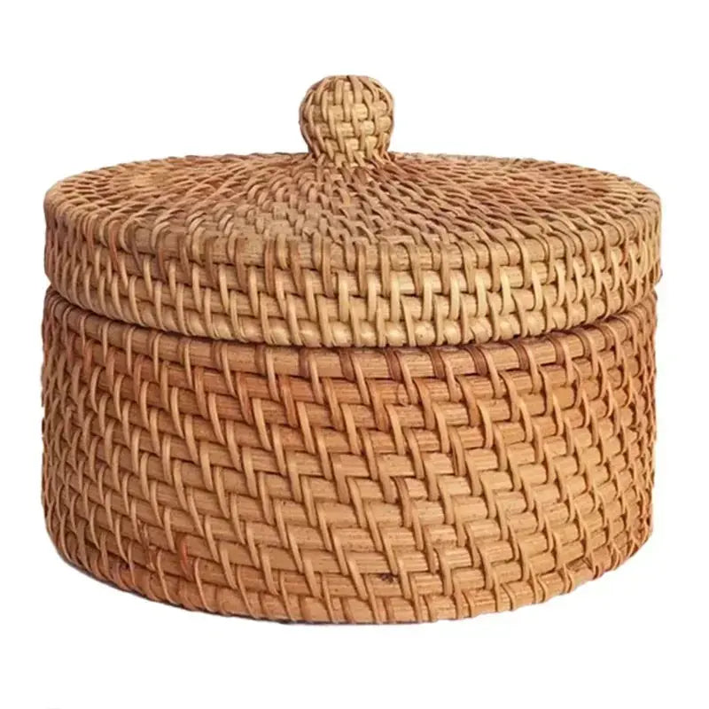 Boîte ronde en osier avec bouton tressé - panier en osier