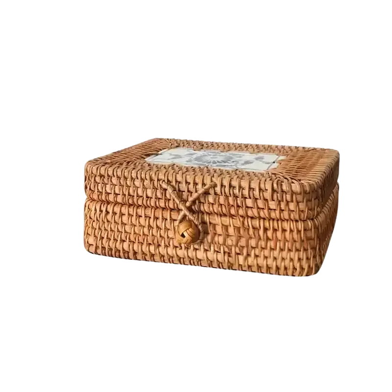Boîte ronde en osier avec bouton tressé - panier en osier
