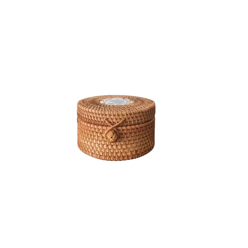 Boîte ronde en osier avec bouton tressé - panier en osier