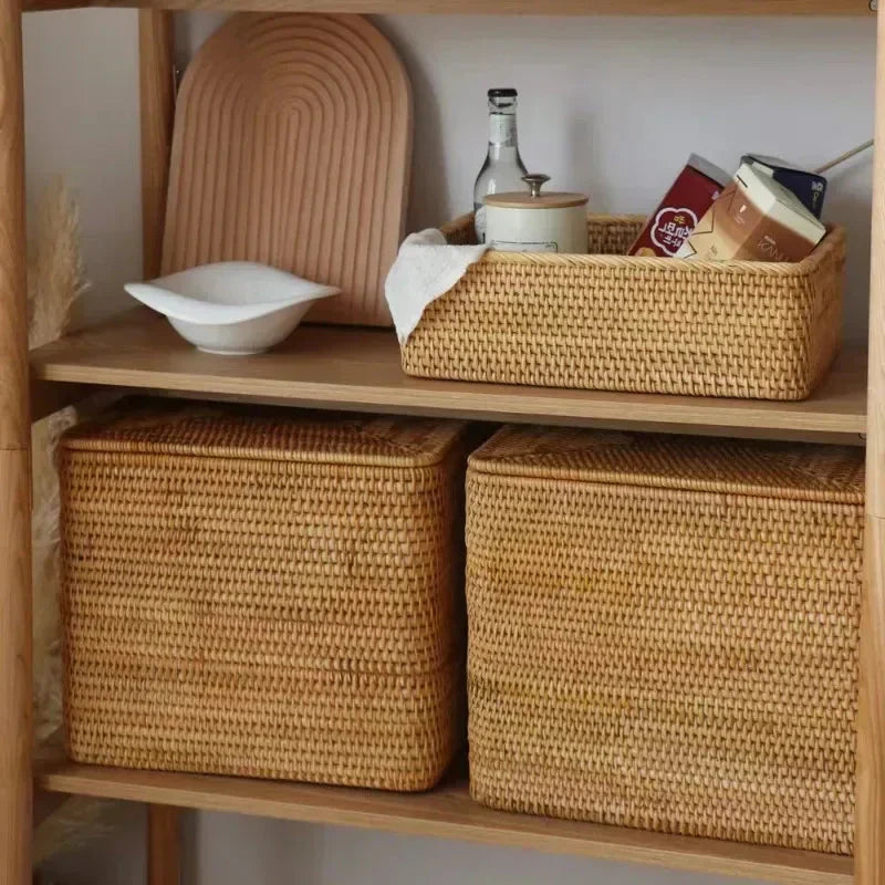 Grand panier en rotin naturel avec poignées solides, idéal pour le rangement ou la décoration intérieure.