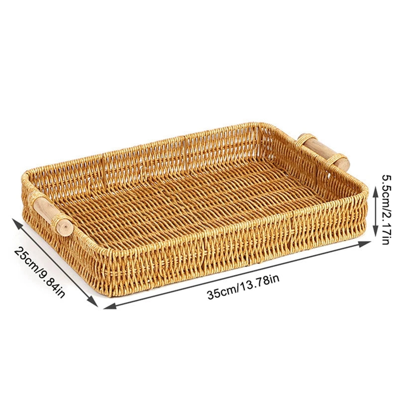 Plateau Tressé avec Poignées en Bois