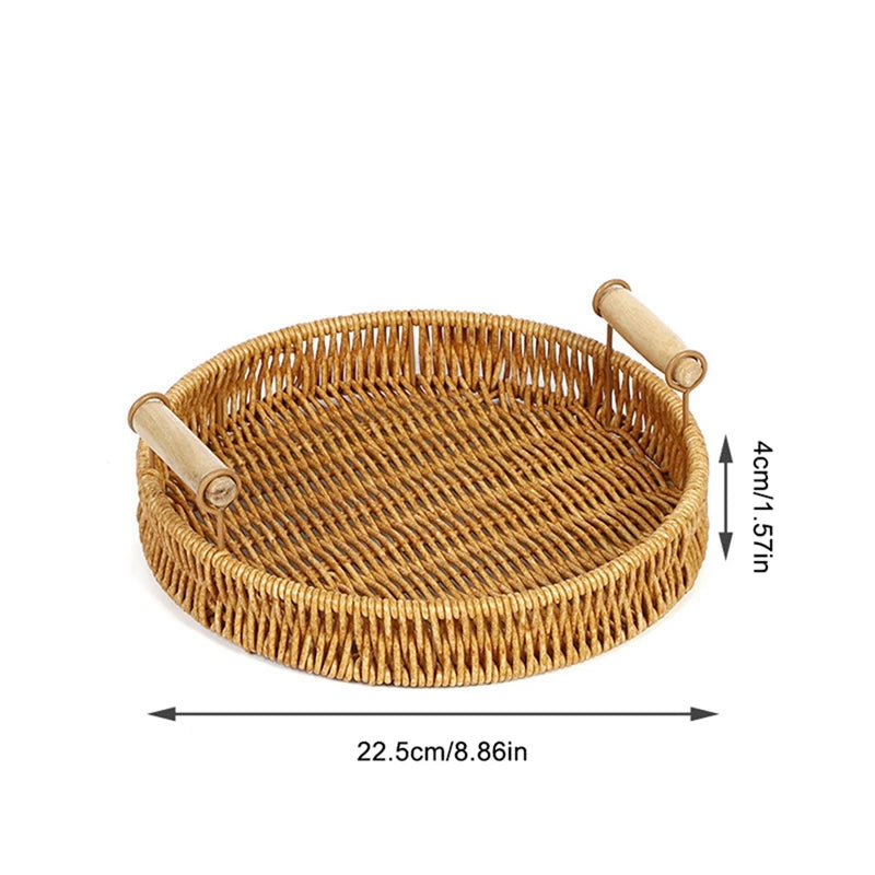 Plateau Tressé avec Poignées en Bois