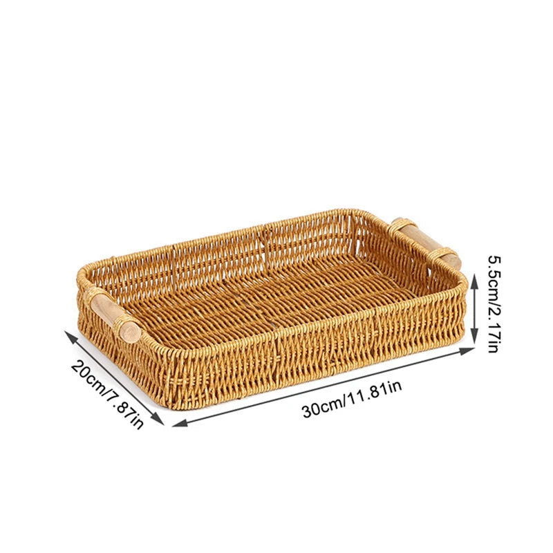 Plateau Tressé avec Poignées en Bois