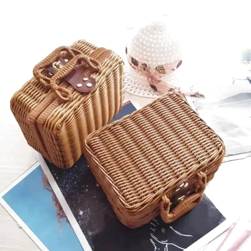 Panier déco en osier avec anse foulard