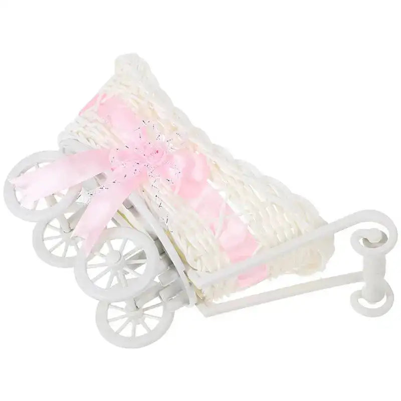 Panier landau décoratif en osier blanc avec doublure rose – cadeau naissance fille