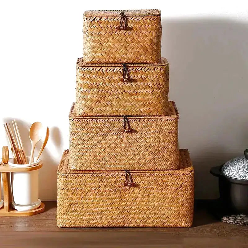 Boîte de rangement rectangulaire en osier - panier en osier