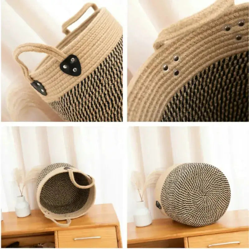 Panier de rangement en jute avec anses - panier en osier