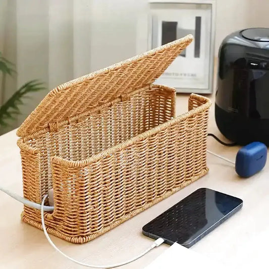 Boîte de rangement câbles en osier