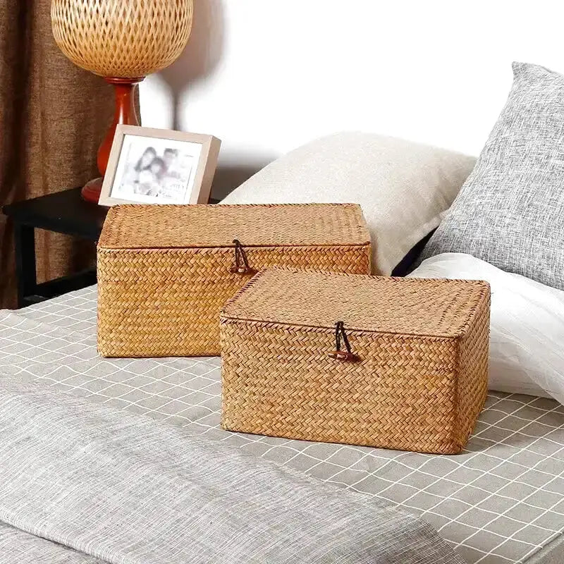 Boîte de rangement rectangulaire en osier - panier en osier