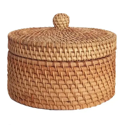 Boîte ronde en osier avec bouton tressé - panier en osier