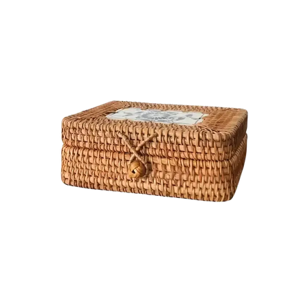 Boîte ronde en osier avec bouton tressé - panier en osier