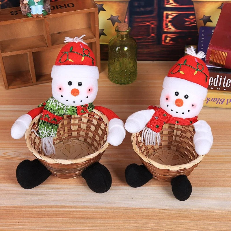 Christmas Candy Storage Basket Hand-woven Candy Bamboo Basket Santa Claus Snowman Elk Doll Xmas New Year Decor 2022 Navidad panier en osier