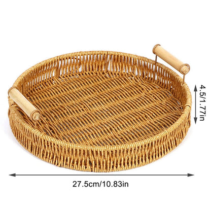 Plateau Tressé avec Poignées en Bois