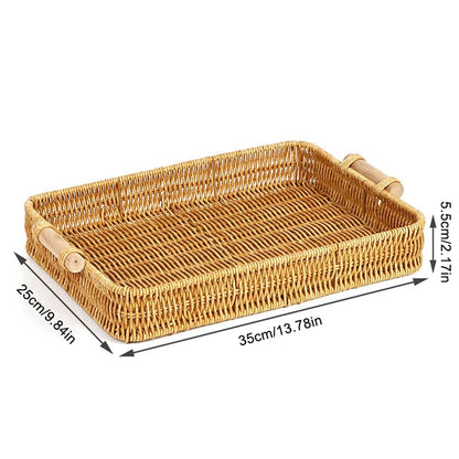 Plateau Tressé avec Poignées en Bois