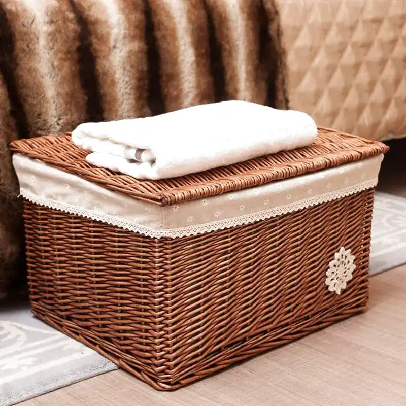 Panier à linge en osier rectangulaire avec couvercle
