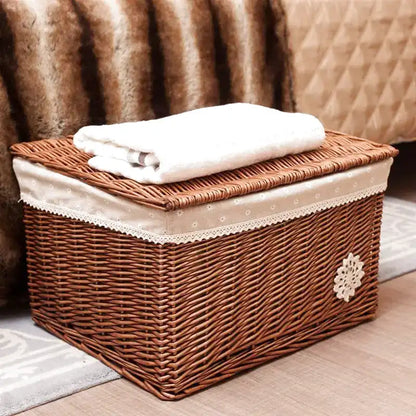 Panier à linge en osier rectangulaire avec couvercle