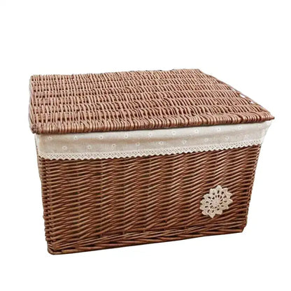 Panier à linge en osier rectangulaire avec couvercle