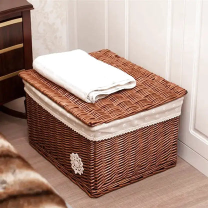 Panier à linge en osier rectangulaire avec couvercle