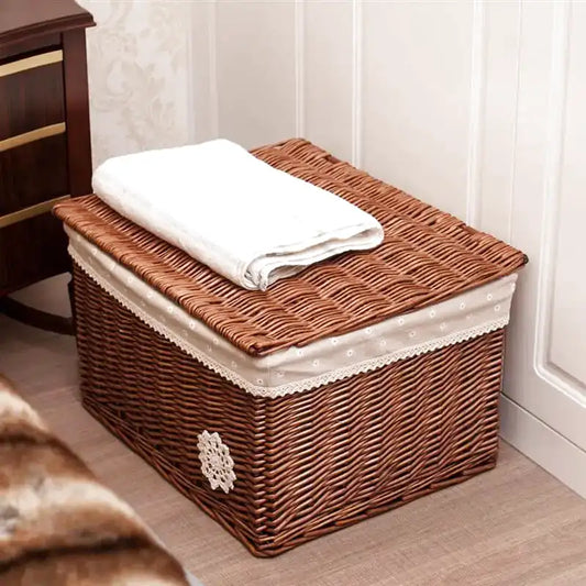 Panier à linge en osier rectangulaire avec couvercle