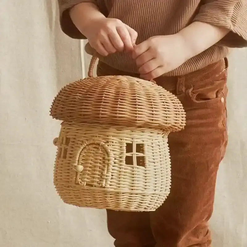 panier champignon en osier décoratif avec couvercle