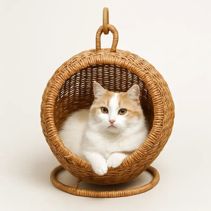 Panier suspendu en osier pour chat
