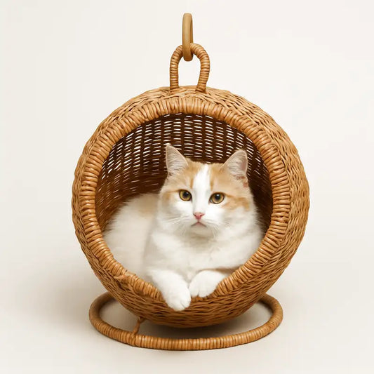 Panier suspendu en osier pour chat